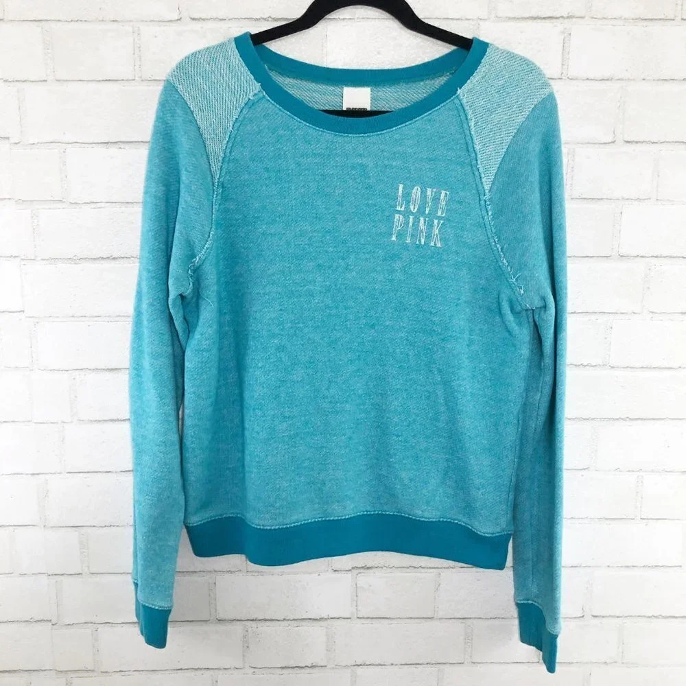 PINK Victoria's Secret Blue 'Love Pink' Graphic Sweatshirt Women's Size Small